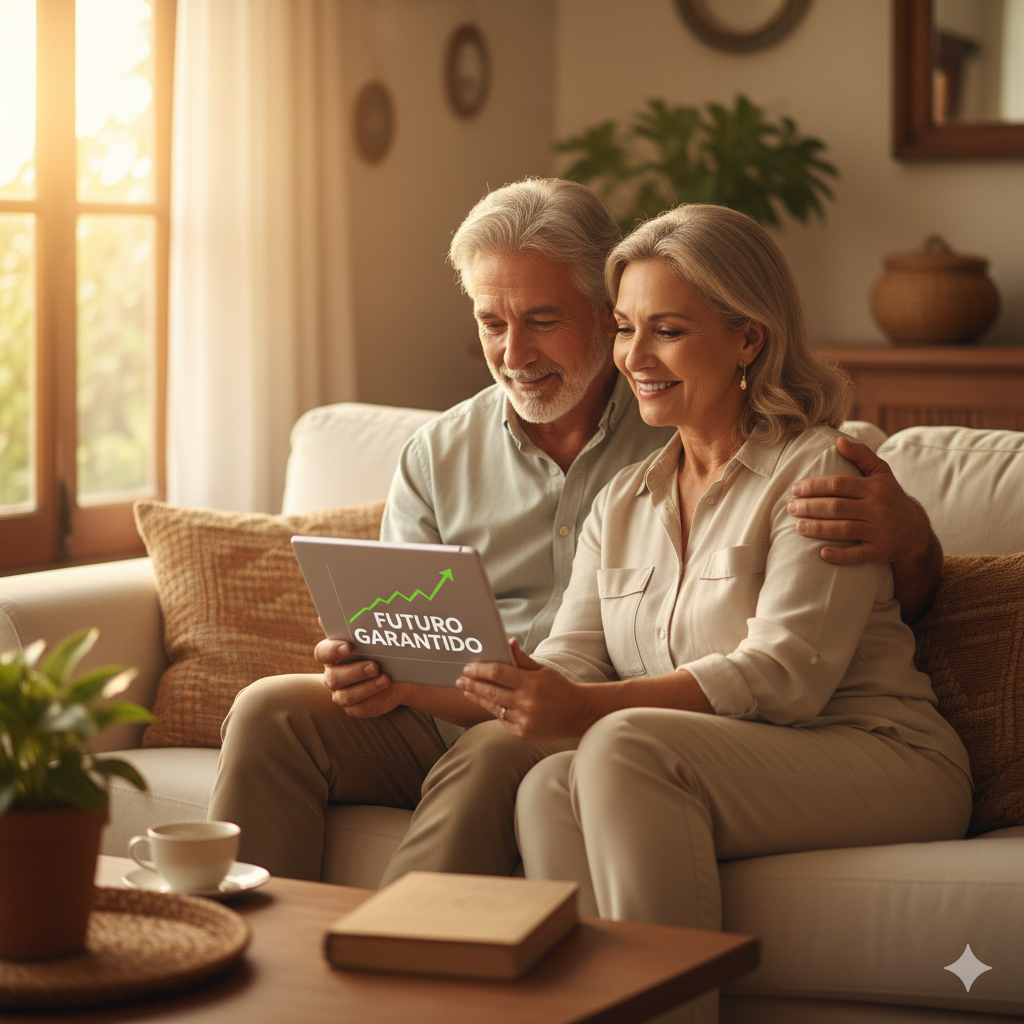 Casal analisando documentos para planejamento previdenciário